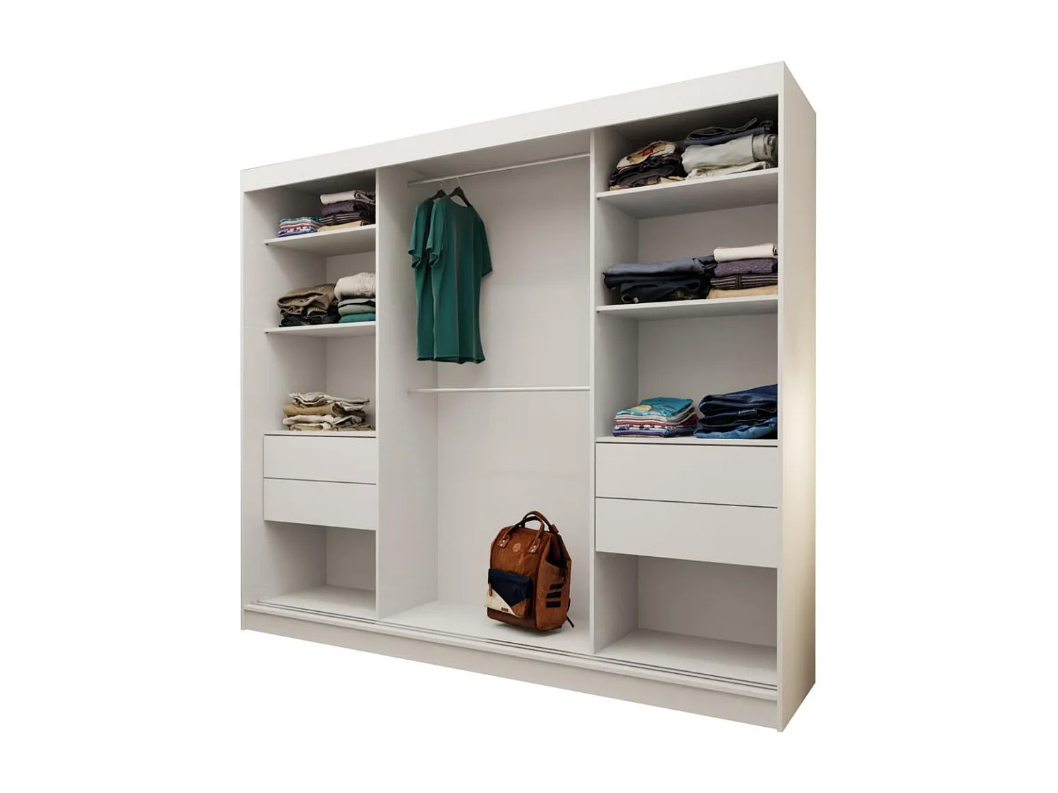 Hangkast Marika 240/216/61 wit met spiegel en laden