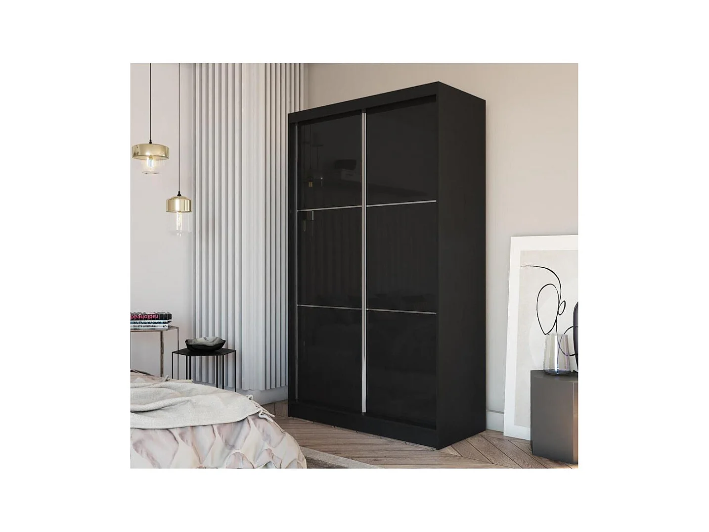 SCHWEBETÜRENSCHRANK Viva 150/216/61 schwarz mit Lacobel-Glas
