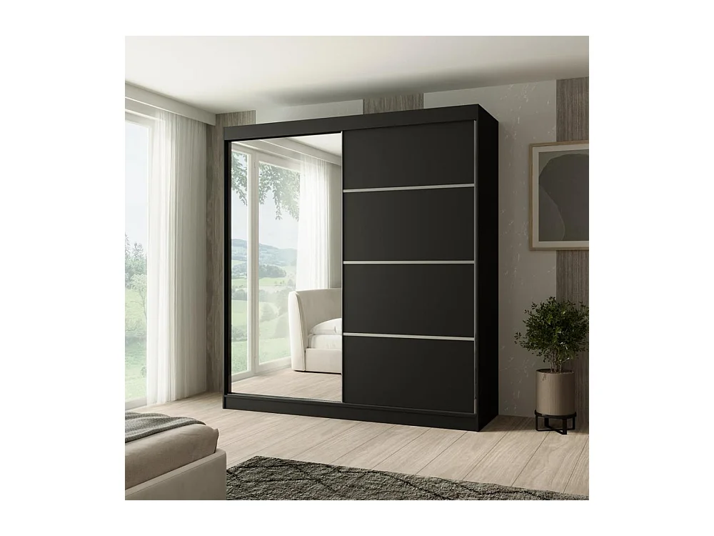 ARMOIRE A PORTES FERMÉES Paco 200/215/61 2 portes noir avec miroir