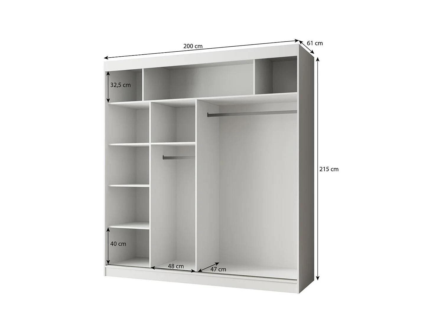 ARMOIRE A PORTES FERMÉES Paco 200/215/61 2 portes noir avec miroir