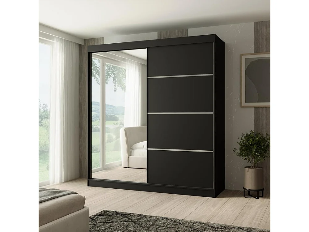 ARMOIRE A PORTES FERMÉES Paco 200/215/61 2 portes noir avec miroir