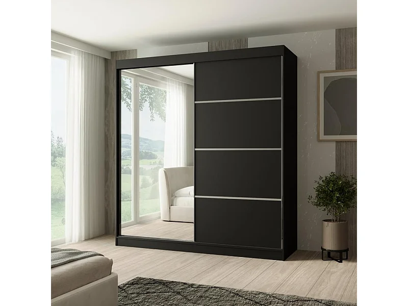 ARMOIRE A PORTES FERMÉES Paco 200/215/61 2 portes noir avec miroir