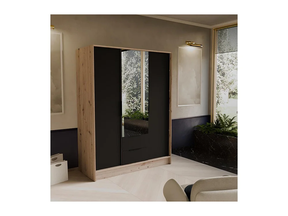 ARMOIRE A PORTES TOURNANTES Niko 150/51/200 cm chêne artisan+noir