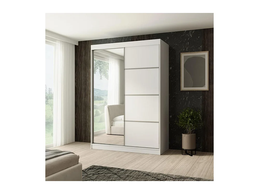 SCHWEBETÜRENSCHRANK Paco 150/215/61 2-türig weiß mit Spiegel