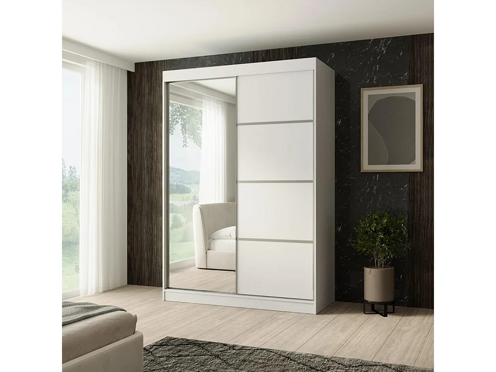 SCHWEBETÜRENSCHRANK Paco 150/215/61 2-türig weiß mit Spiegel