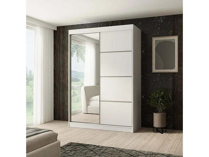 SCHWEBETÜRENSCHRANK Paco 150/215/61 2-türig weiß mit Spiegel