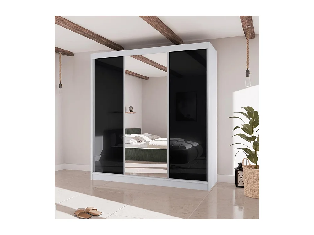 SCHWEBETÜRENSCHRANK Velis II 200/61/215 weiß+schwarz