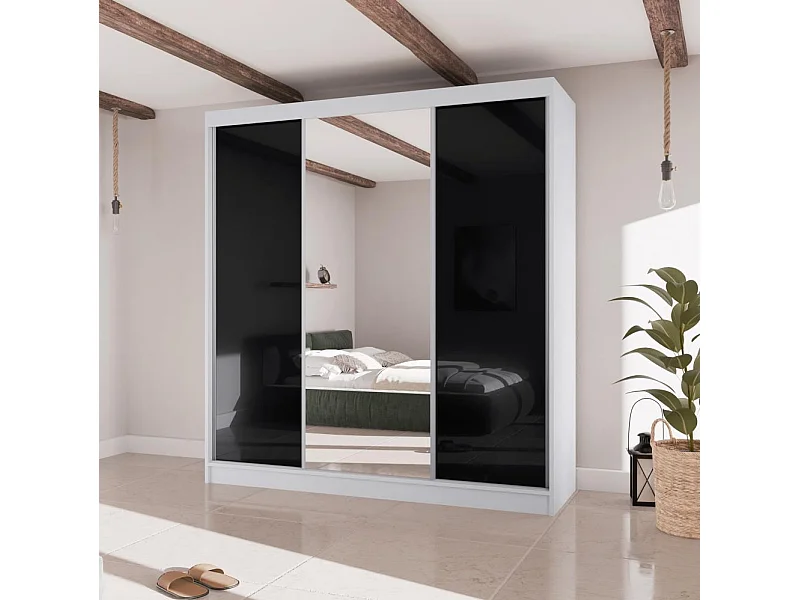 SCHWEBETÜRENSCHRANK Velis II 200/61/215 weiß+schwarz