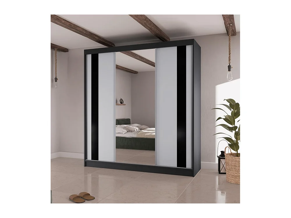 ARMOIRE A PORTES FERMÉES Como II 200/61/215 noir+blanc