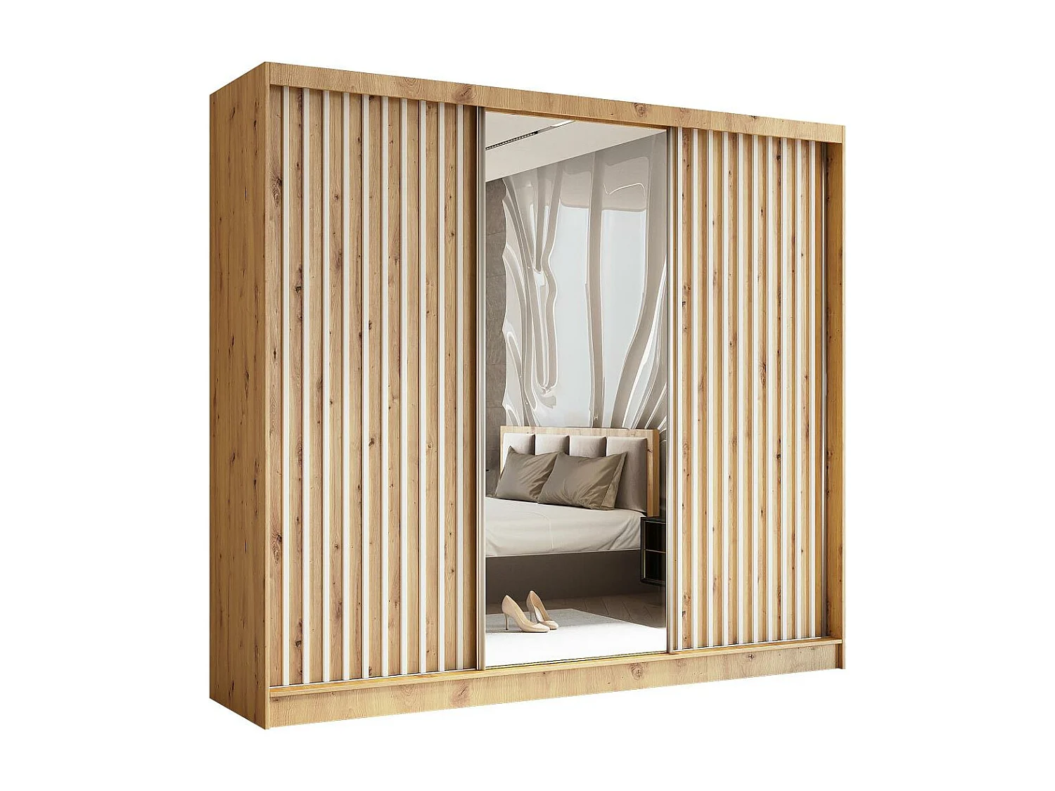 SCHWEBETÜRENSCHRANK Helix 240/216/61 eiche artisan+weiß