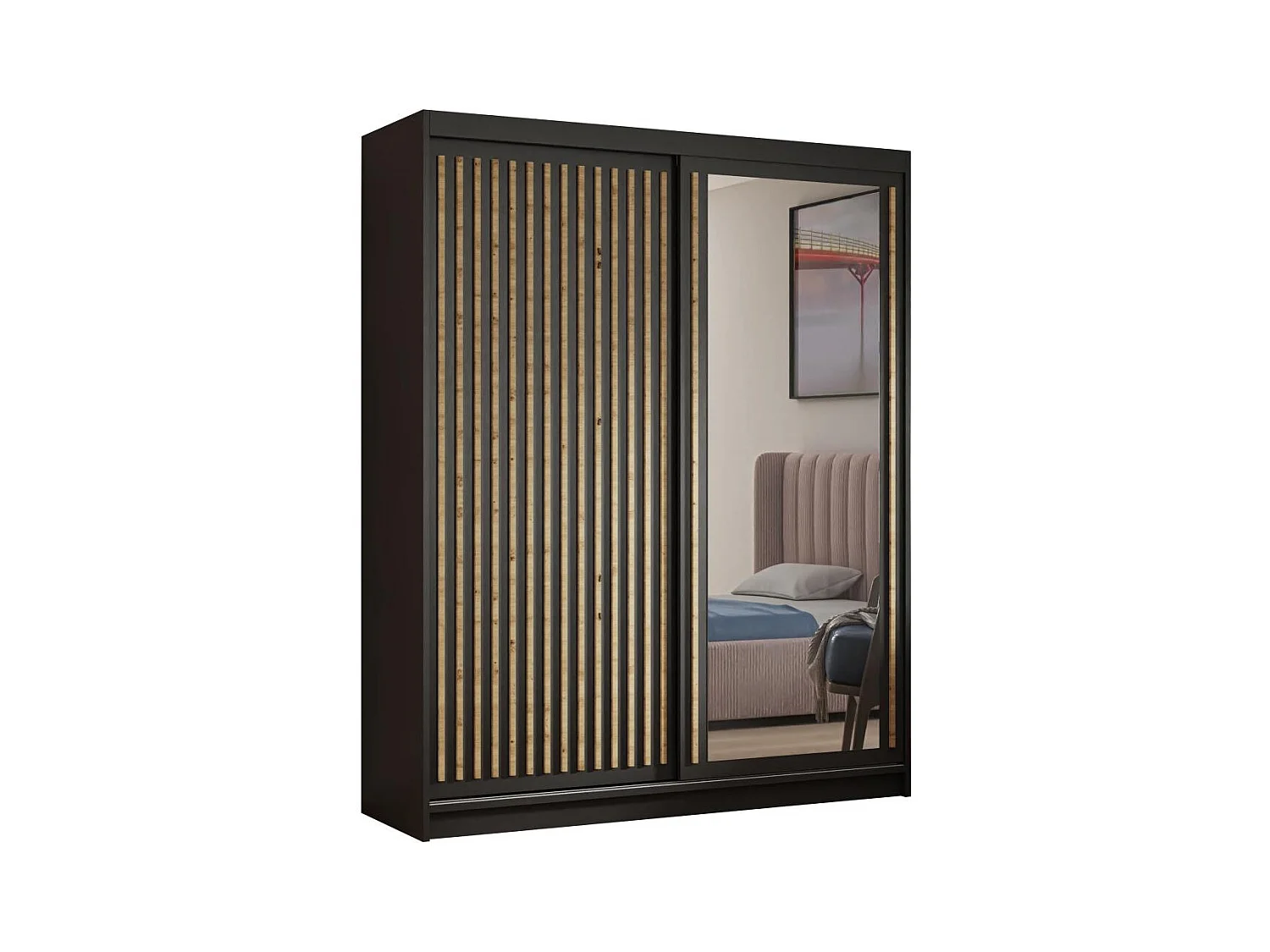 ARMOIRE A PORTES FERMÉES Donatello 180/205/60 2 portes noir avec miroir