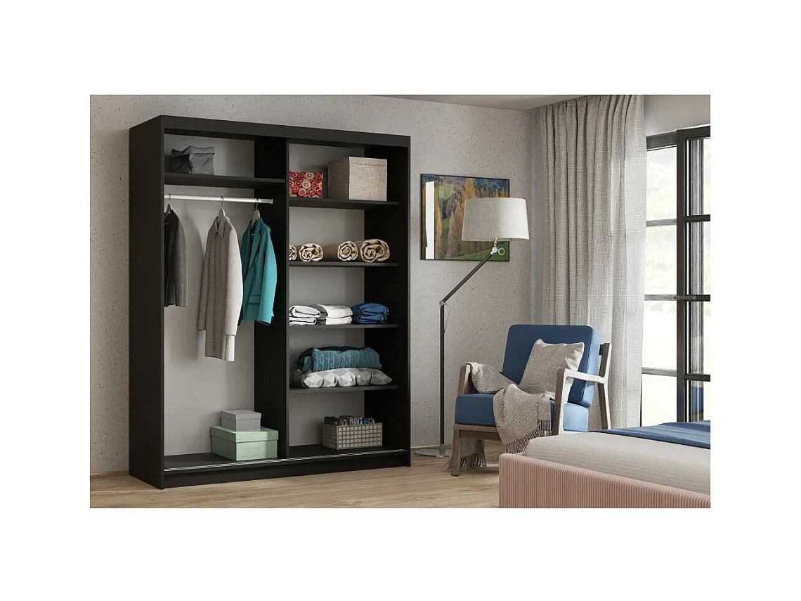 ARMOIRE A PORTES FERMÉES Donatello 180/205/60 2 portes noir avec miroir