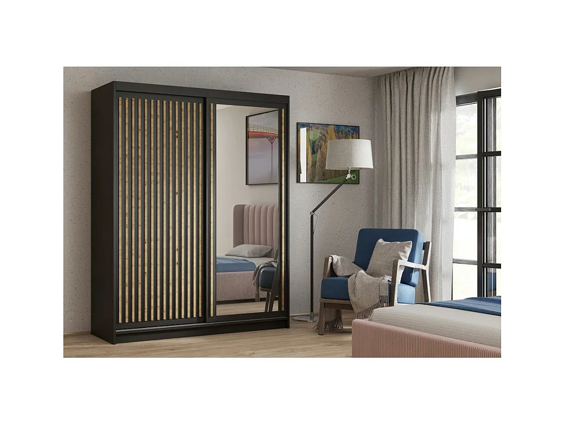 ARMOIRE A PORTES FERMÉES Donatello 180/205/60 2 portes noir avec miroir