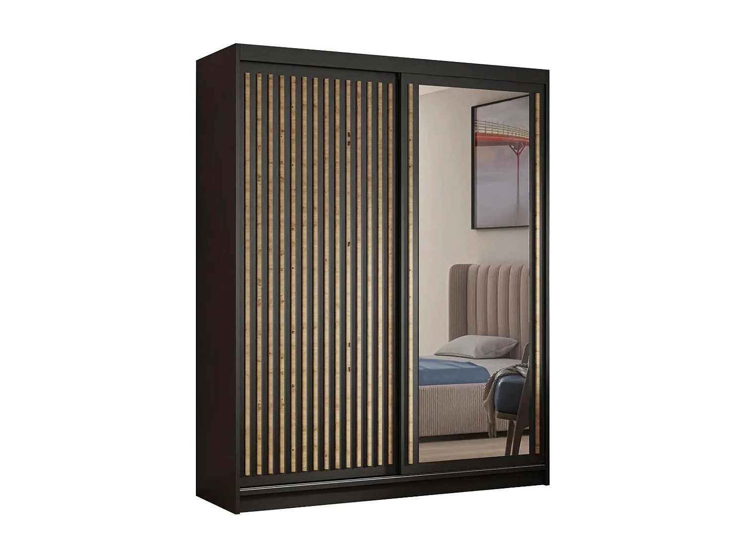 ARMOIRE A PORTES FERMÉES Donatello 180/205/60 2 portes noir avec miroir