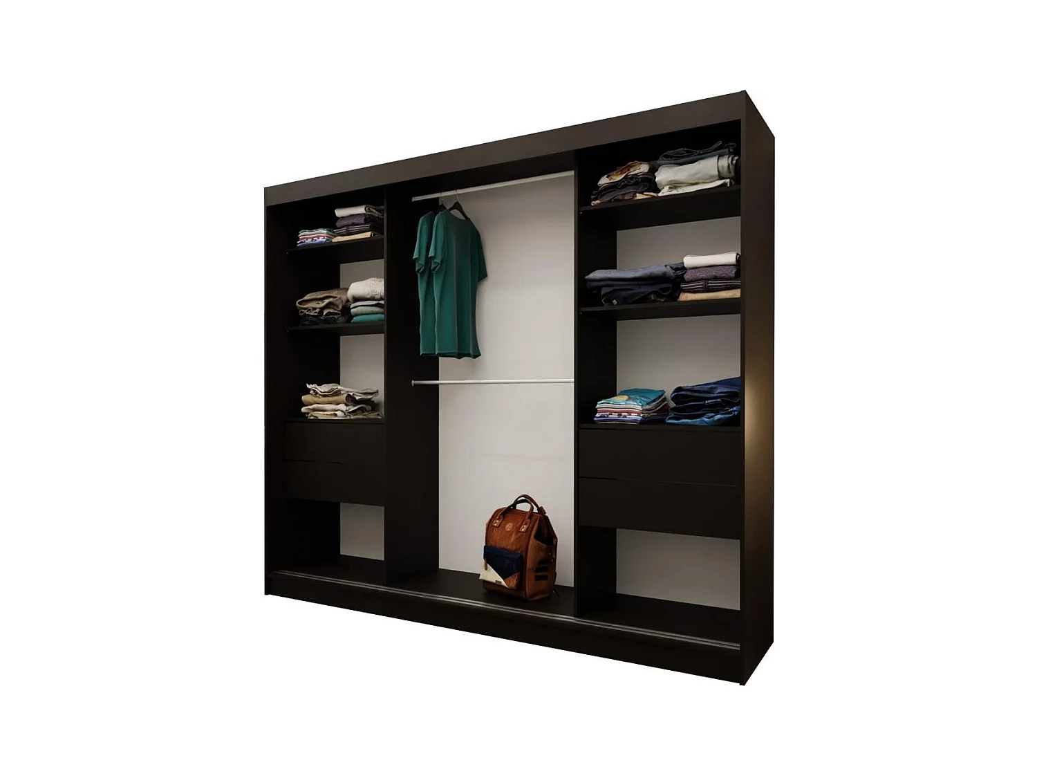 ARMOIRE A PORTES FERMÉES Gaja 240/216/61 noir avec miroir et tiroirs