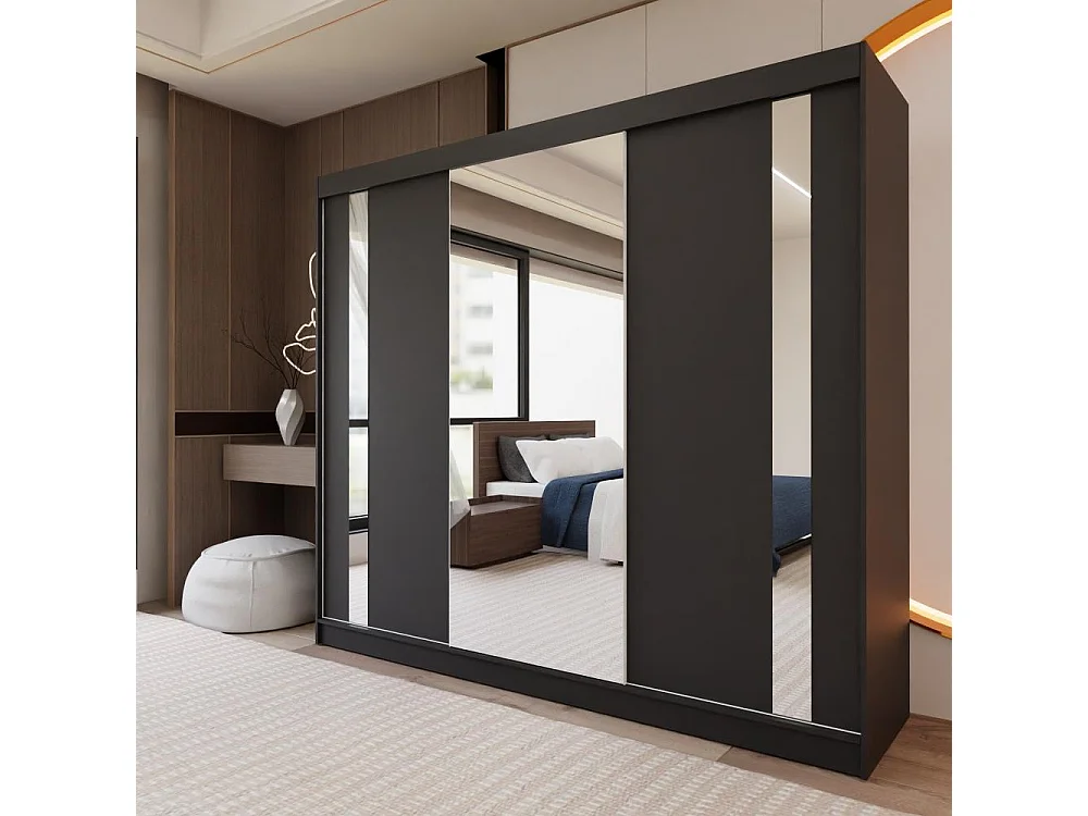 ARMOIRE A PORTES FERMÉES Gaja 240/216/61 noir avec miroir et tiroirs