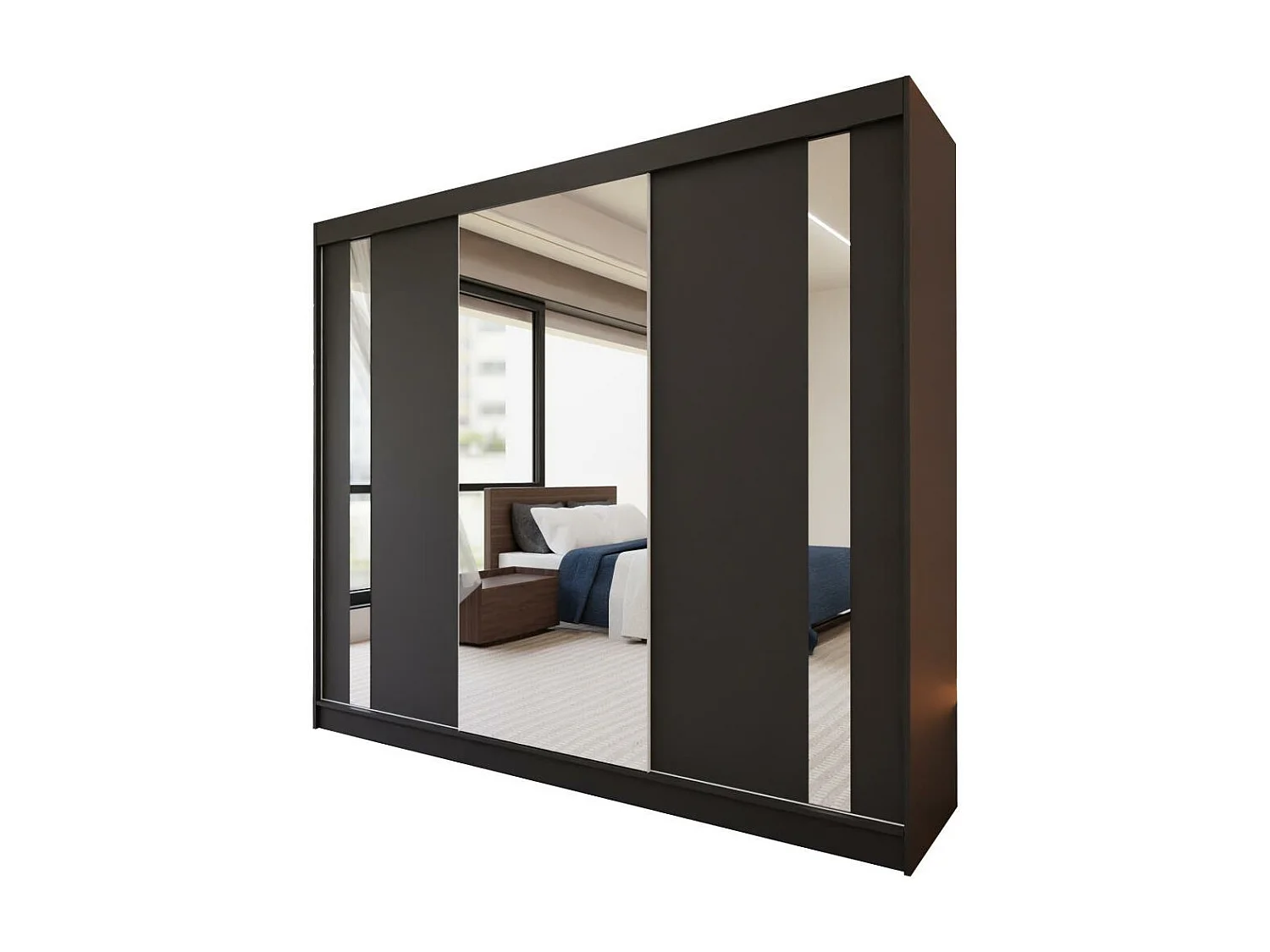 ARMOIRE A PORTES FERMÉES Gaja 240/216/61 noir avec miroir et tiroirs