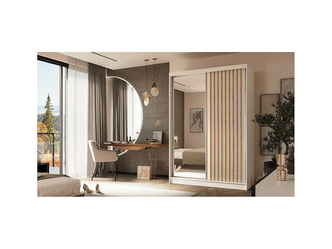 ARMOIRE A PORTES FERMÉES Helix 120/216/61 blanc+chêne artisanal