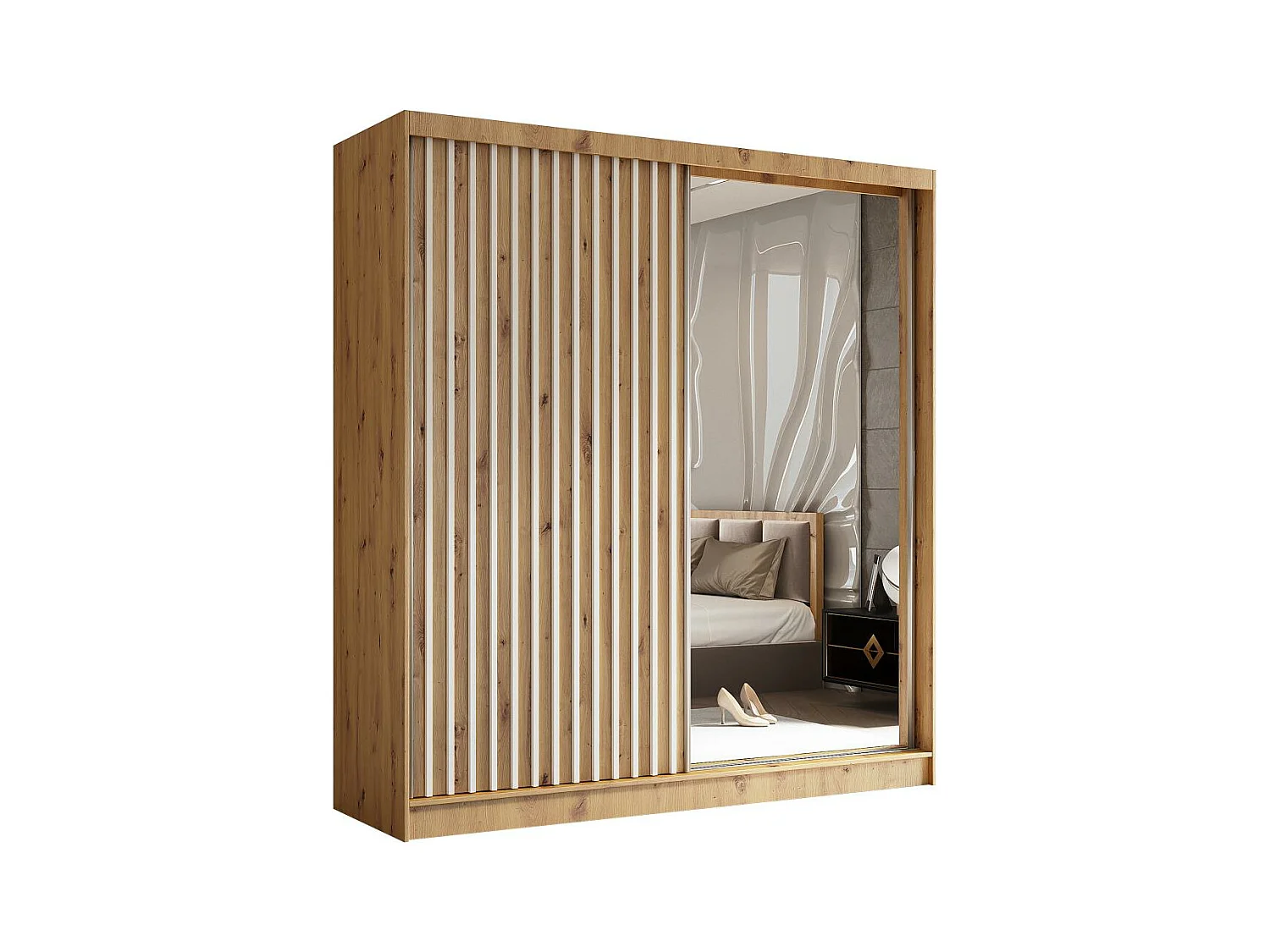 ARMOIRE A PORTES FERMÉES Helix 200/216/61 chêne artisan+blanc