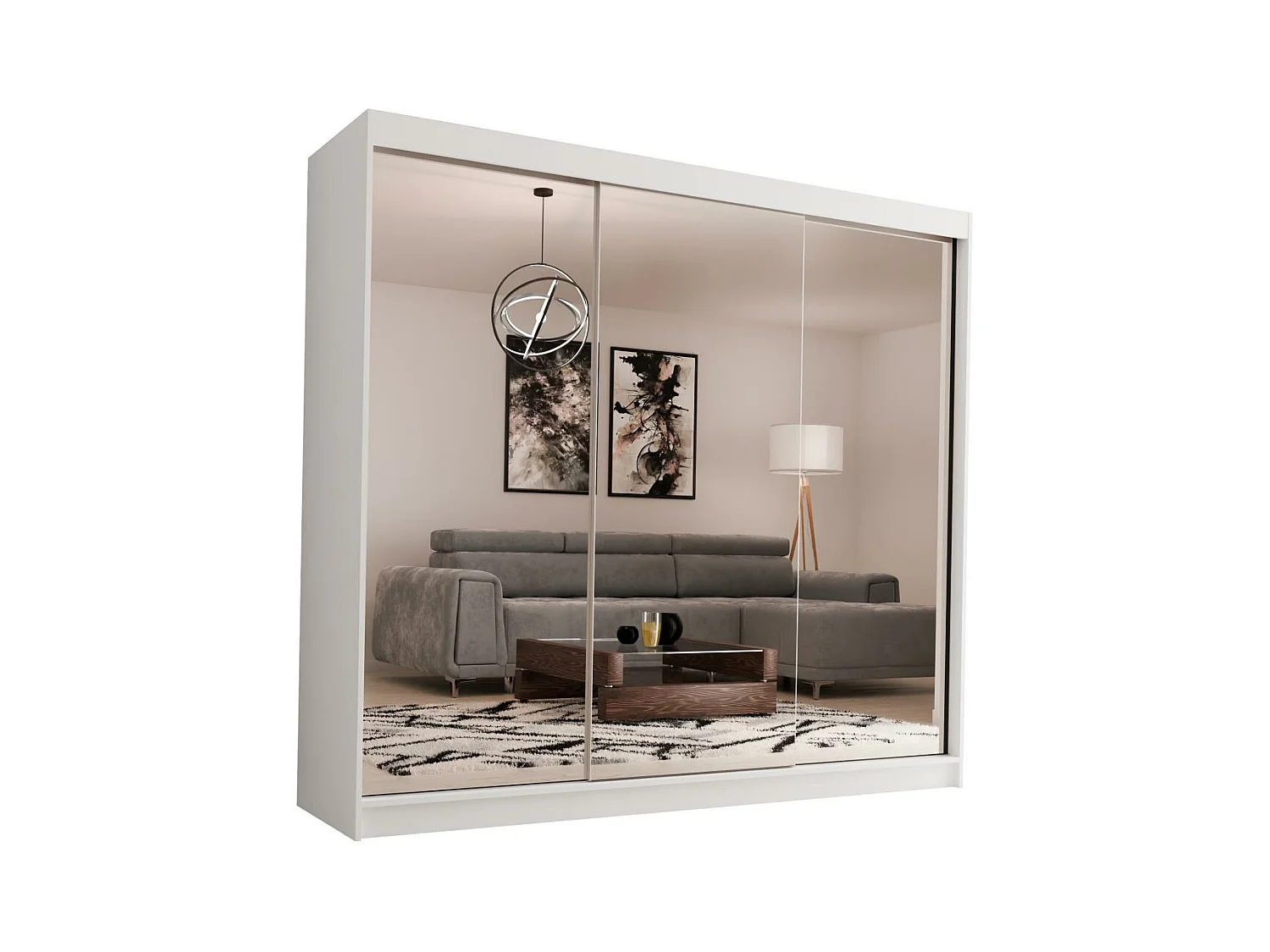 ARMOIRE À PORTES FERMÉES Debra 240/216/61 blanc avec miroir et tiroirs