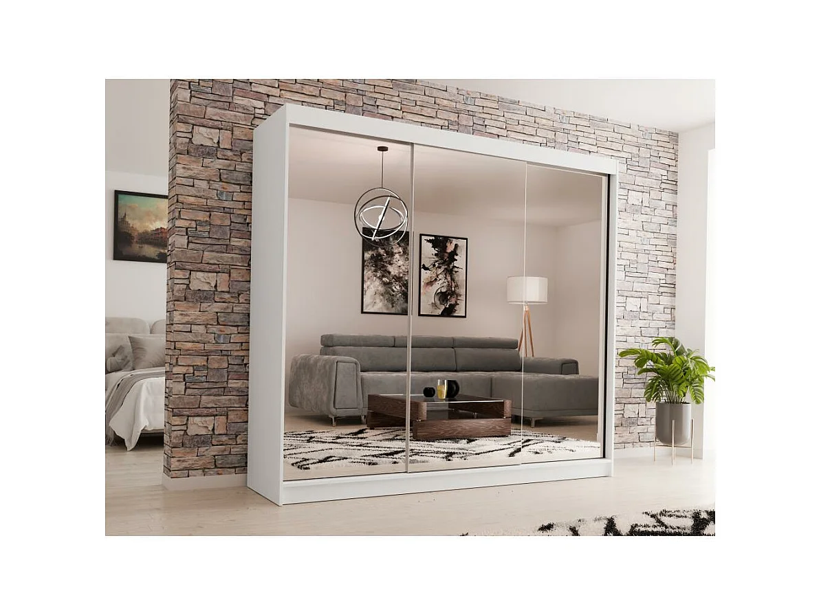 SCHWEBETÜRENSCHRANK Debra 240/216/61 weiß mit Spiegel und Schubladen