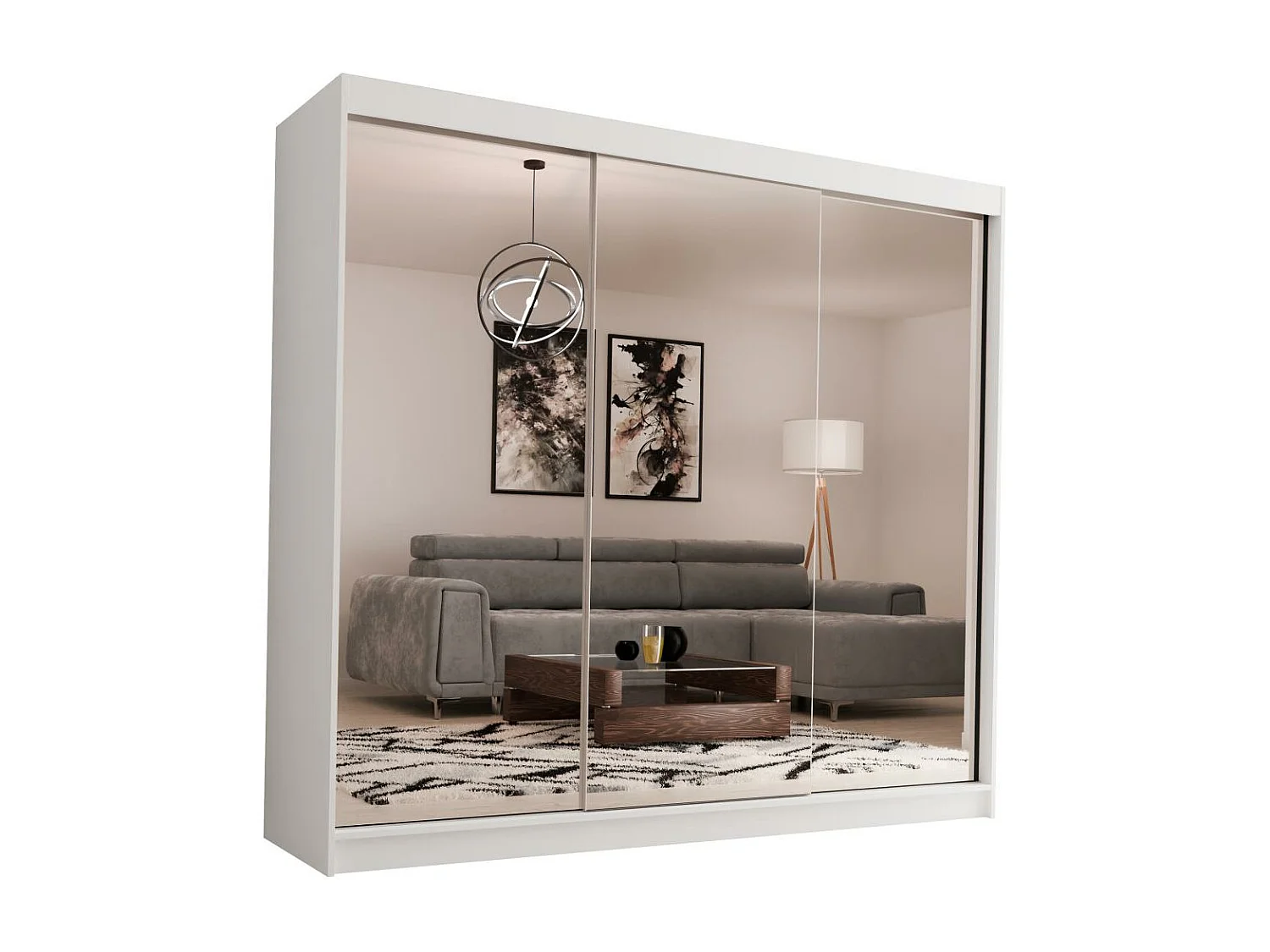 SCHWEBETÜRENSCHRANK Debra 240/216/61 weiß mit Spiegel und Schubladen