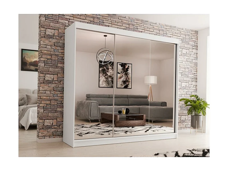 ARMOIRE À PORTES FERMÉES Debra 240/216/61 blanc avec miroir et tiroirs