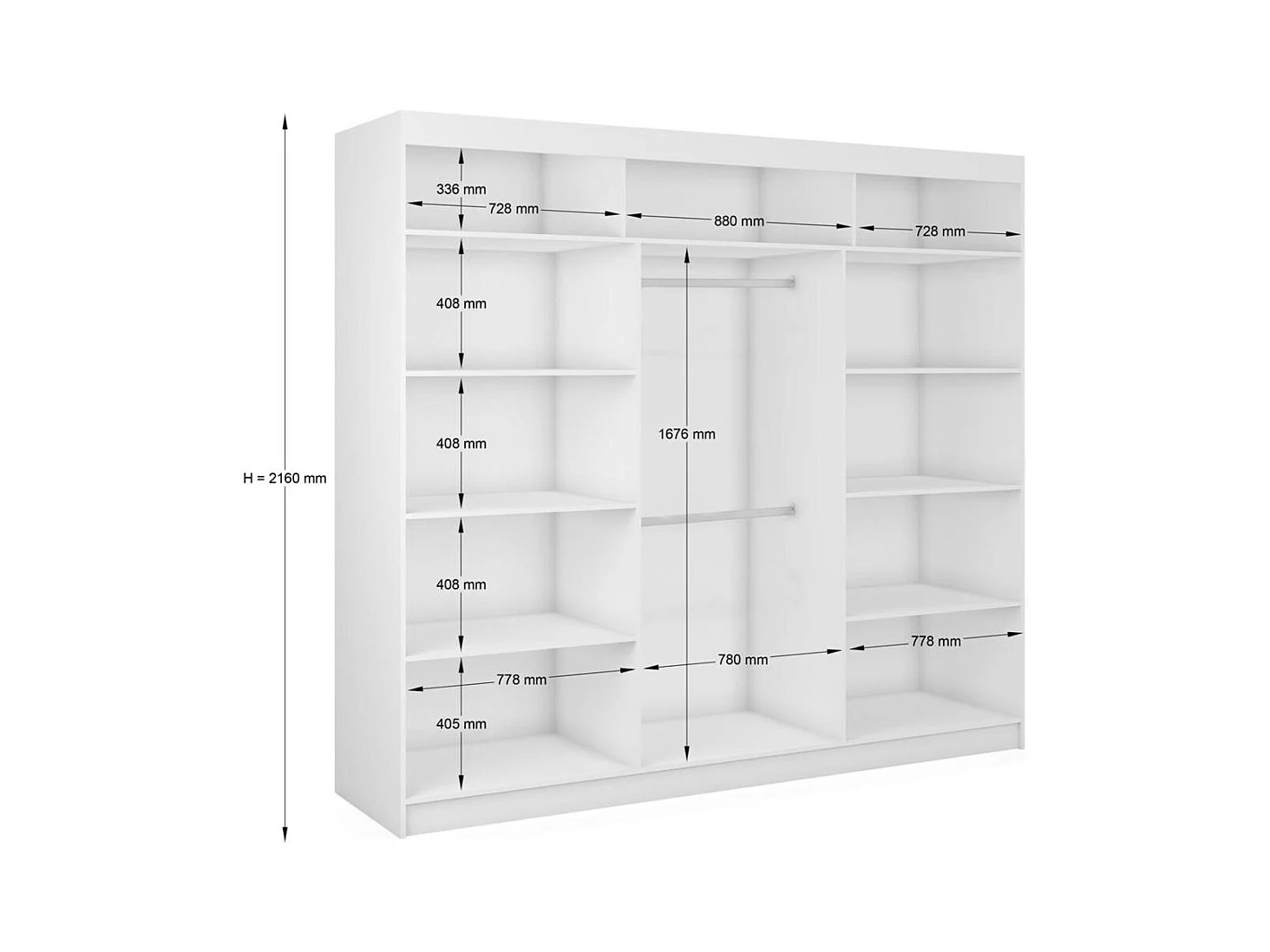 Hangkast Nela 240/216/61 kasjmier+zwart met lade-inzetstukken