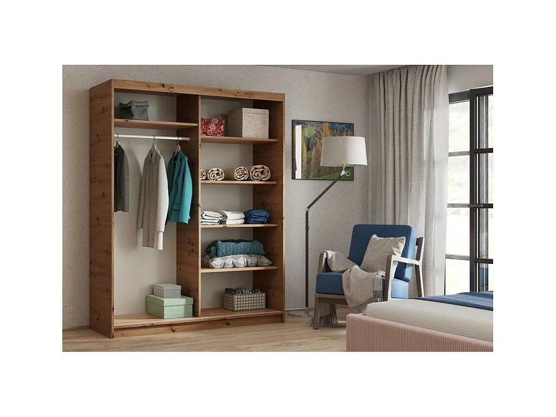 ARMOIRE A PORTES FERMÉES Donatello 100/205/60 2 portes chêne Artisan/noir avec miroir