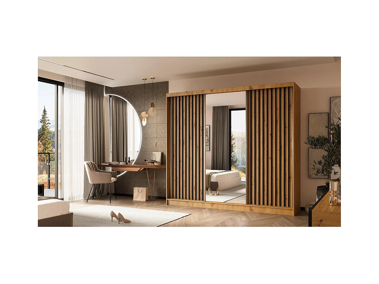 ARMOIRE A PORTES FERMÉES Helix 240/216/61 chêne artisan+noir