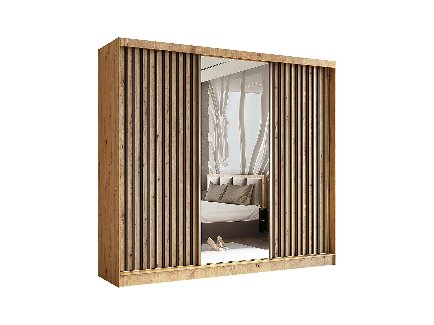 ARMOIRE A PORTES FERMÉES Helix 240/216/61 chêne artisan+noir