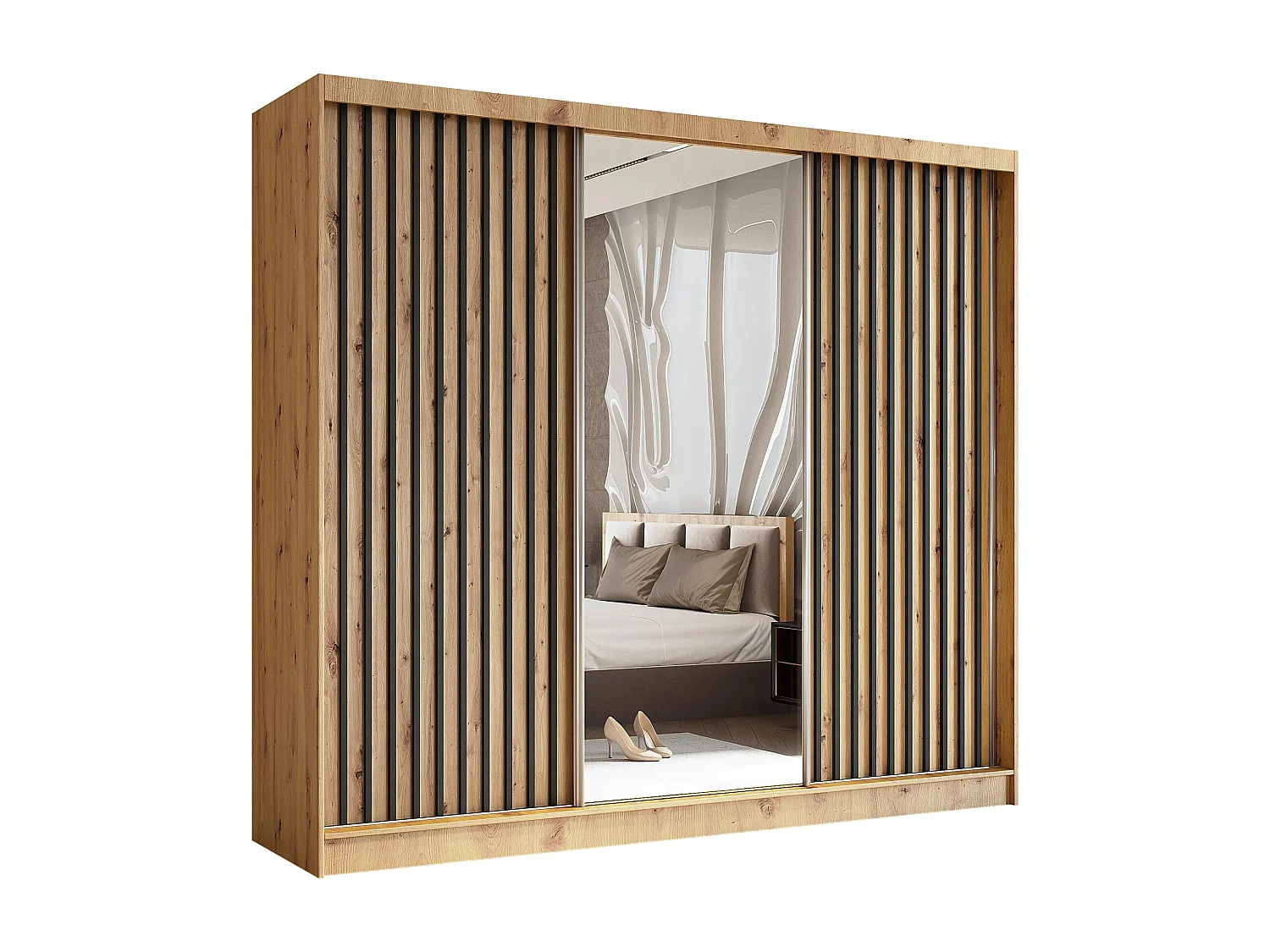 ARMOIRE A PORTES FERMÉES Helix 240/216/61 chêne artisan+noir