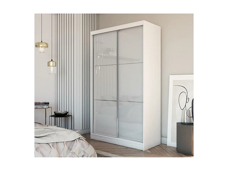 Hangkast Viva 150/216/61 wit met Lacobel-glas en lade-inzetstukken