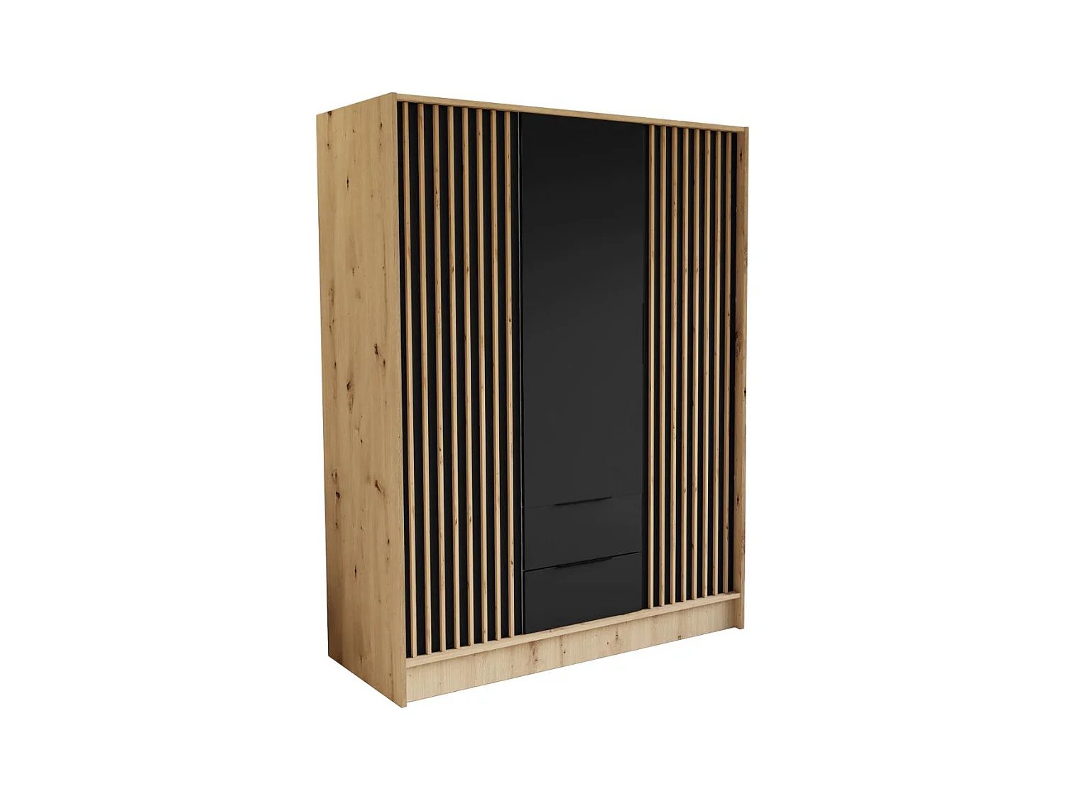 ARMOIRE A PORTES TOURNANTES Nero 150/51/200 cm avec lamelles chêne artisan+noir