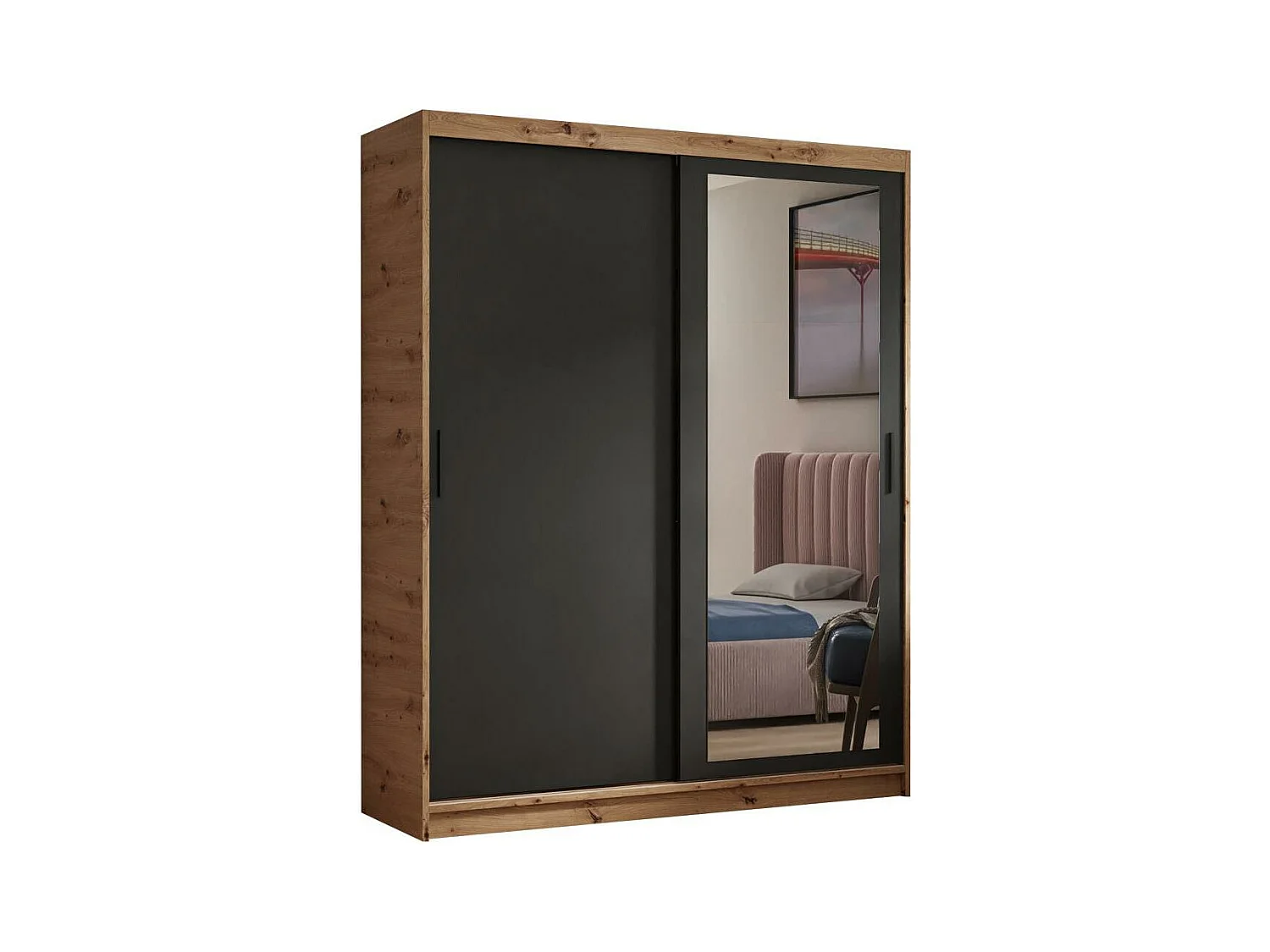 ARMOIRE À PORTES FERMÉES Hela 100/205/60 2 portes chêne Artisan/noir avec tiroirs