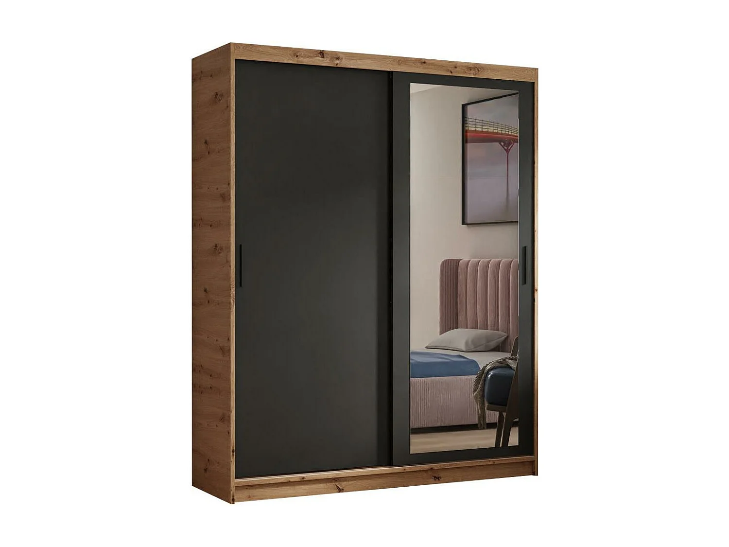 ARMOIRE À PORTES FERMÉES Hela 100/205/60 2 portes chêne Artisan/noir avec tiroirs