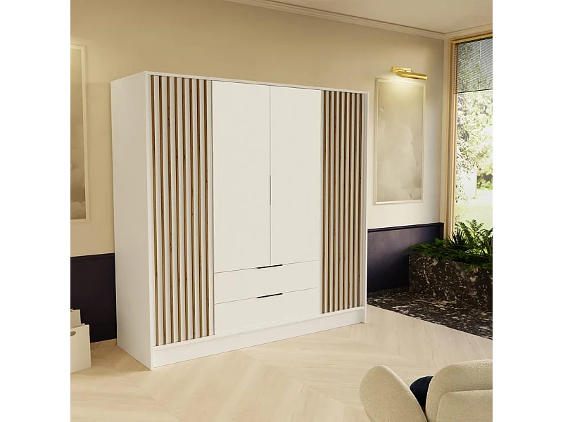 DREHTÜRENSCHRANK Nero 200/51/200 cm mit Lamellen weiß