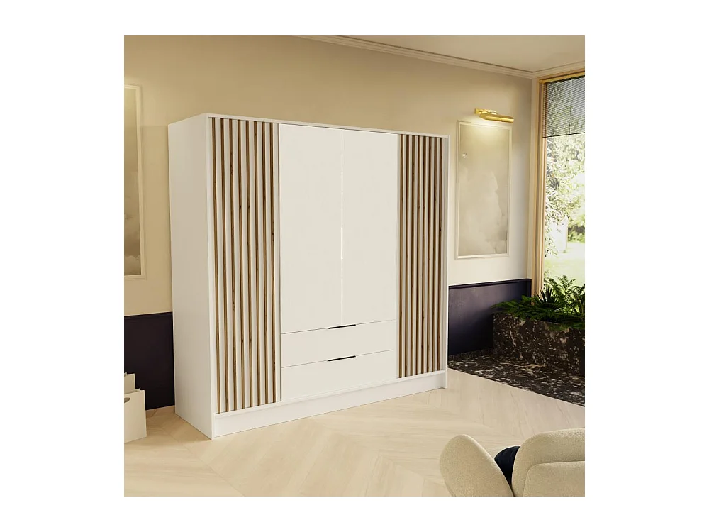 DREHTÜRENSCHRANK Nero 200/51/200 cm mit Lamellen weiß
