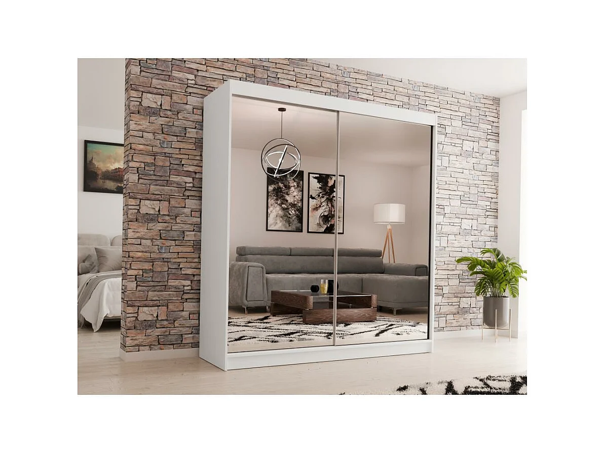 ARMOIRE À PORTES FERMÉES Debra 200/216/61 blanc avec miroir
