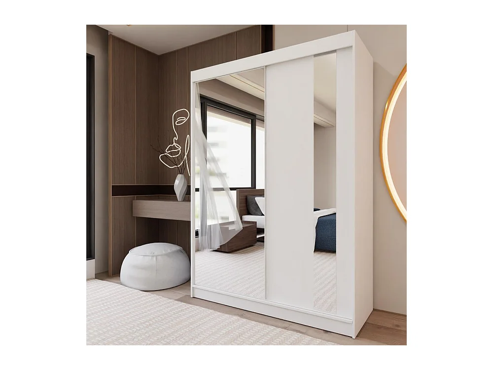 ARMOIRE A PORTES FERMÉES Gaja 150/216/61 blanc avec miroir et blocs-tiroirs