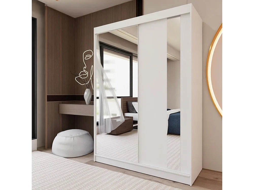 ARMOIRE A PORTES FERMÉES Gaja 150/216/61 blanc avec miroir et blocs-tiroirs