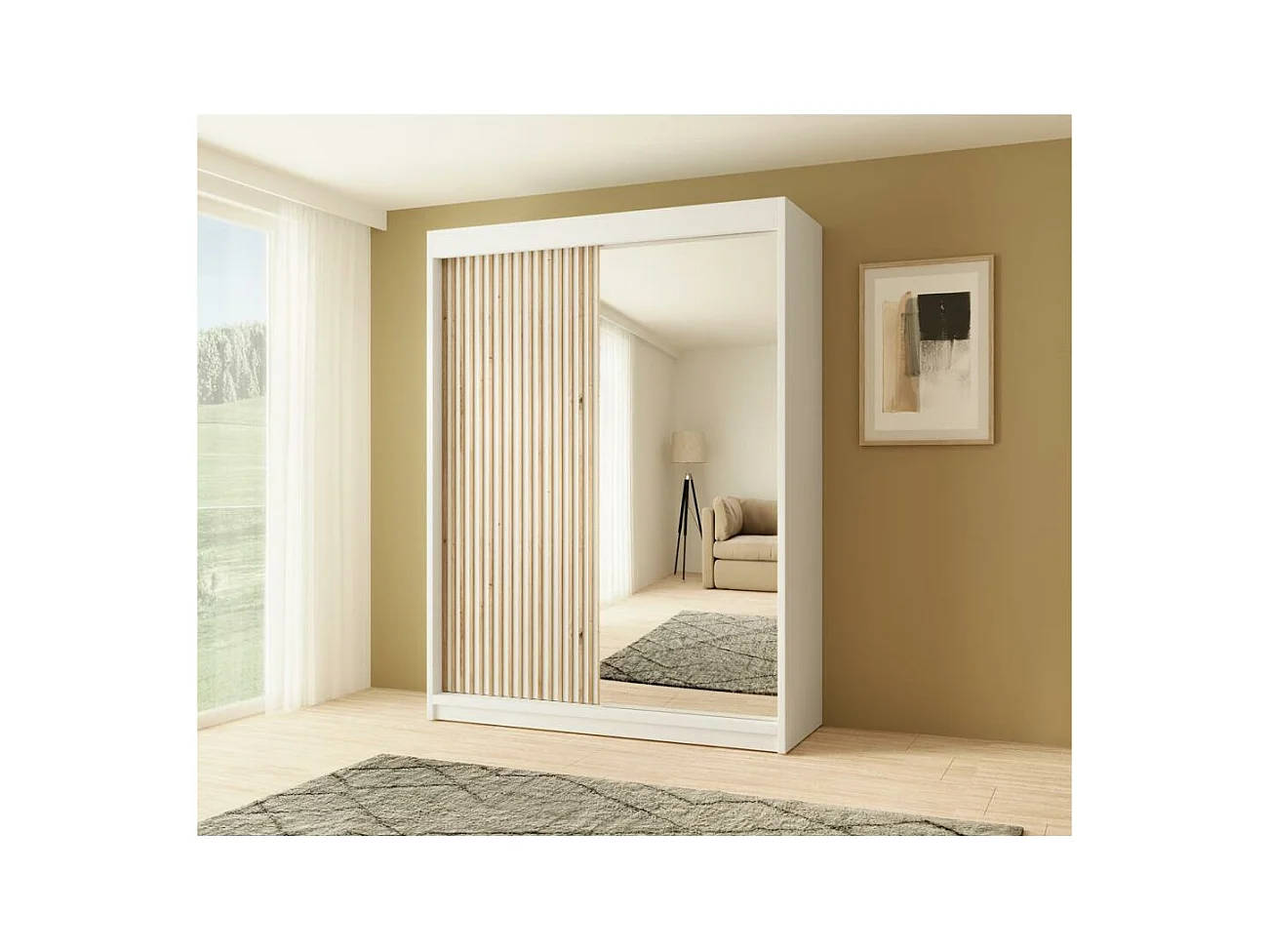 ARMOIRE A PORTES FERMÉES Void 160/215/58 2 portes blanc avec miroir