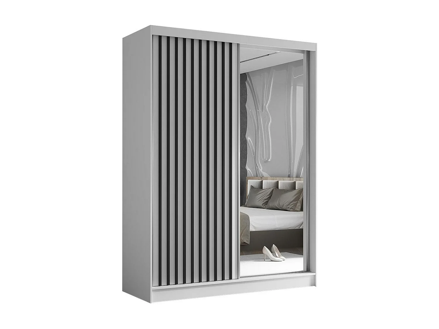 SCHWEBETÜRENSCHRANK Helix 160/216/61 weiß+schwarz mit Schubladeneinsätze