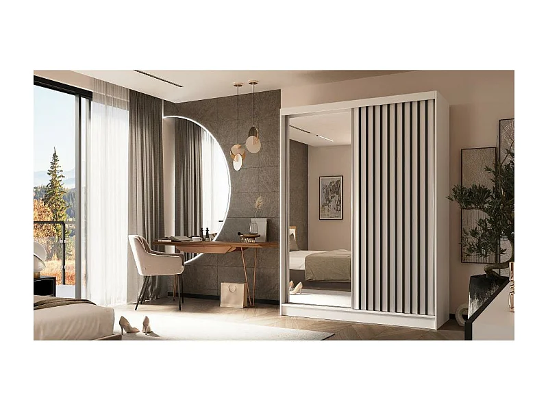 SCHWEBETÜRENSCHRANK Helix 160/216/61 weiß+schwarz mit Schubladeneinsätze