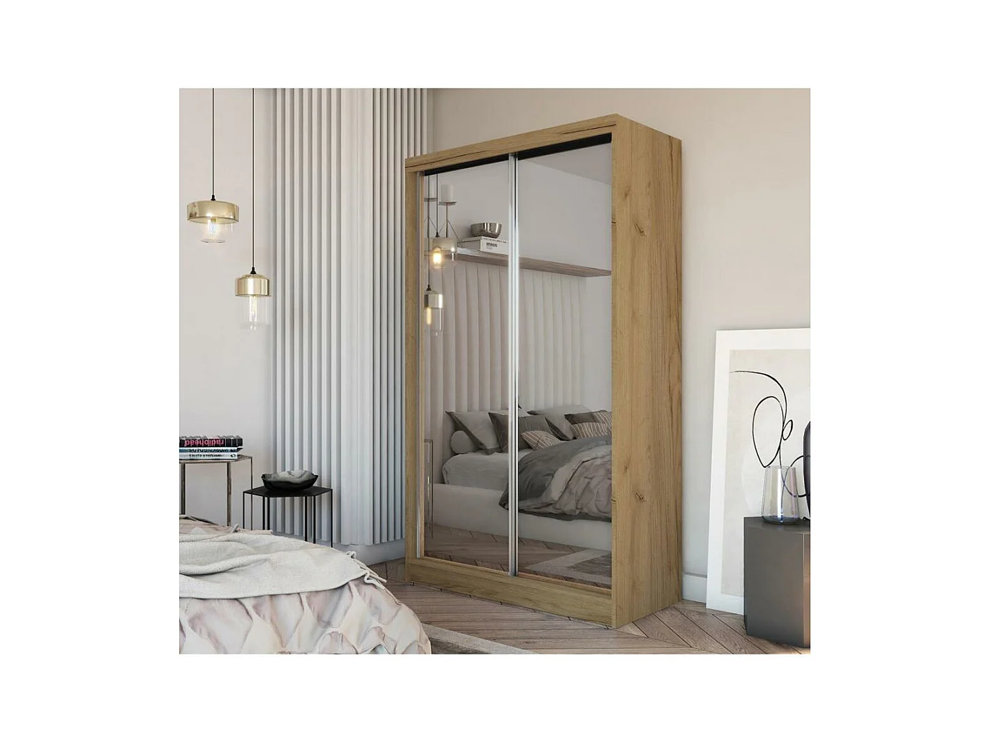 ARMOIRE A PORTES FERMÉES Debra 150/216/61 chêne Artisan avec miroir