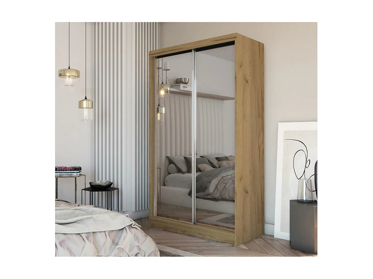 ARMOIRE A PORTES FERMÉES Debra 150/216/61 chêne Artisan avec miroir