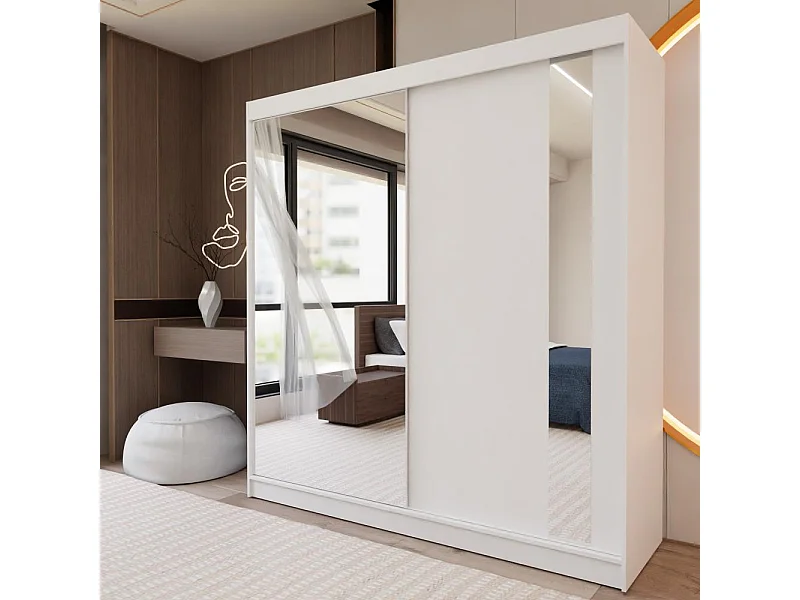 ARMOIRE À PORTES FERMÉES Gaja 200/216/61 blanc avec miroir et blocs-tiroirs