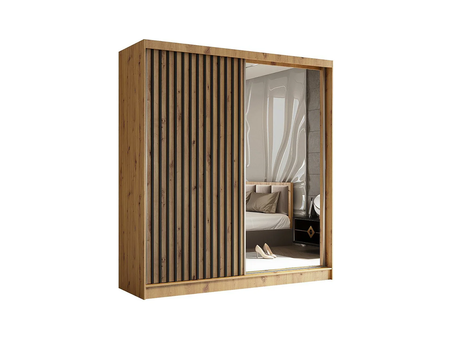 ARMOIRE A PORTES FERMÉES Helix 200/216/61 chêne artisan+noir