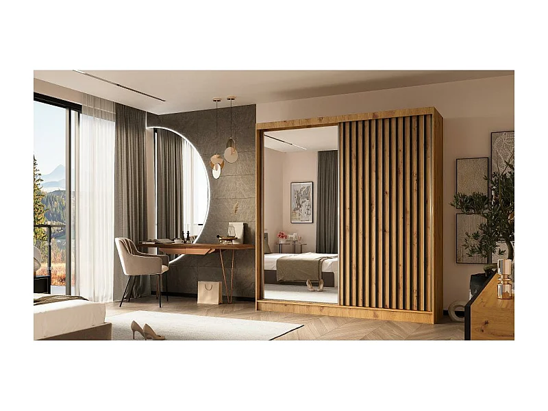 SCHWEBETÜRENSCHRANK Helix 200/216/61 eiche artisan+schwarz