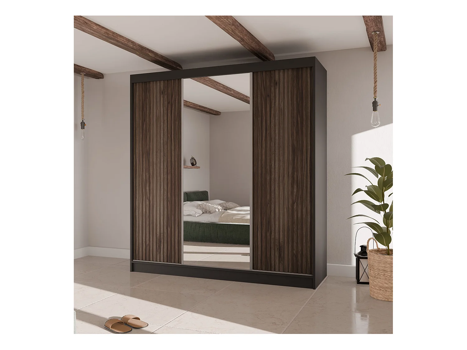 SCHWEBETÜRENSCHRANK Ramos II 200/61/215 schwarz+holzfarben
